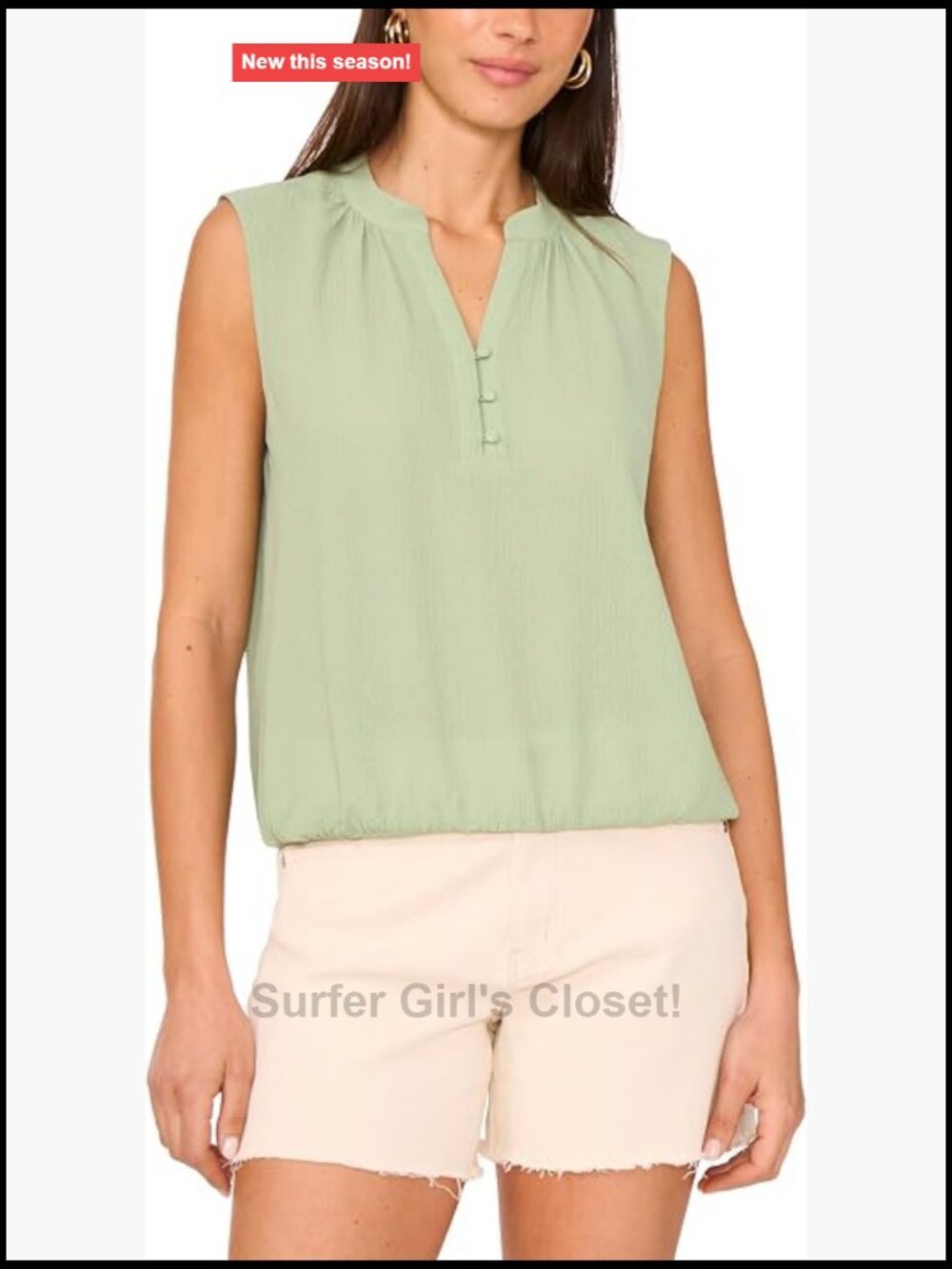 Sleeveless Square Neck Blouson Blouse Elastic Waist Pull On Polyester Women's